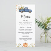 Blaues LKW-Menü, bearbeitbares Kürbisabdruckmenü Menükarte (Stehend Vorderseite)