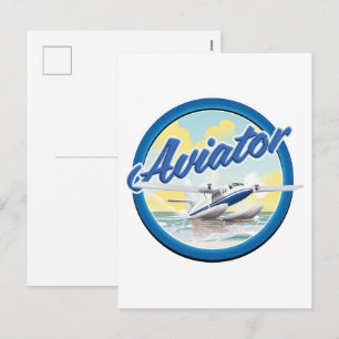 Blaues Logo für Aviator-Flugzeug Feiertagspostkarte
