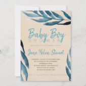 Blaues Lorbeerblätterblatt Babydusche einladen Einladung (Vorderseite)