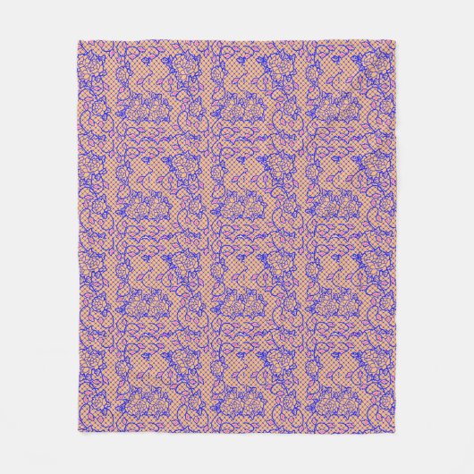 Blaues Luminous-Netz mit Blume 02b LOrange BG Fleecedecke (Vorderseite)