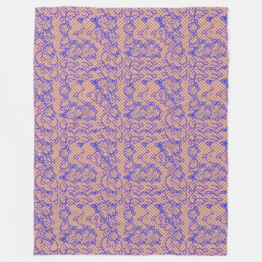 Blaues Luminous-Netz mit Blume 02b LOrange BG Fleecedecke (Vorderseite)