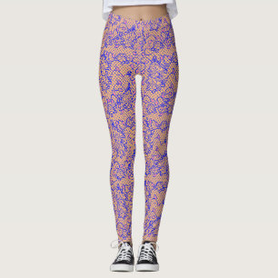 Blaues Luminous-Netz mit Blume 02b LOrange BG Leggings