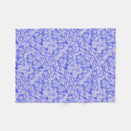 Blaues Luminous-Netz mit Blume 02b Offwhite BG Fleecedecke (Vorderseite (Horizontal))