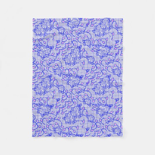 Blaues Luminous-Netz mit Blume 02b Offwhite BG Fleecedecke (Vorderseite)