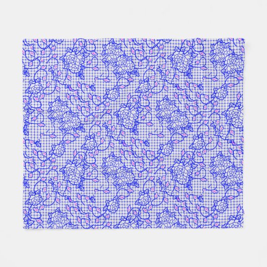 Blaues Luminous-Netz mit Blume 02b Offwhite BG Fleecedecke (Vorderseite (Horizontal))