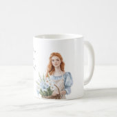 Blaues Mädchen mit blau-weißen Blumen Kaffeetasse (VorderseiteRechts)