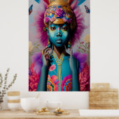 Blaues Mädchen mit goldfarbener antiker Krone Poster (Küche)