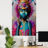 Blaues Mädchen mit goldfarbener antiker Krone Poster (Heimbüro)