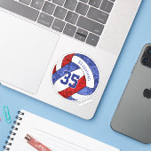 Blaues Mädchen - Volleyballmannschaft Aufkleber (Laptop mit iPhone)