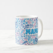 Blaues Mama Boho Blumenmuster Muttertag Kaffeetasse (VorderseiteRechts)