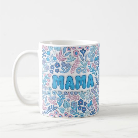 Blaues Mama Boho Blumenmuster Muttertag Kaffeetasse (Links)