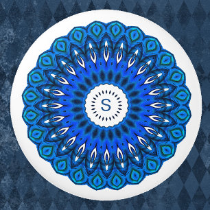 Blaues Mandala auf Weiß mit anfänglicher Schubkr Keramikknauf
