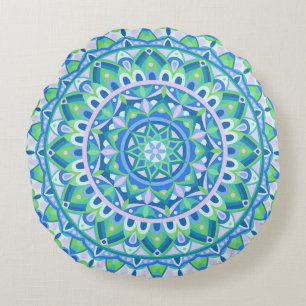 Blaues Mandala Boho Meditation Spirituelles Hygge Rundes Kissen