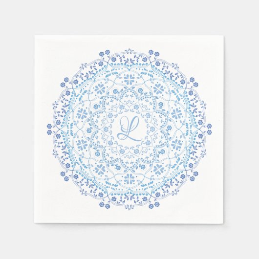 Blaues Mandala editierbare erste Papier Serviette (Vorderseite)