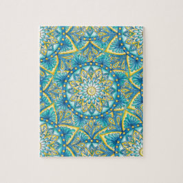 Blaues Mandala Gelbes Türkismuster Puzzle