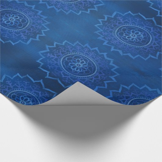 Blaues Mandala-glänzendes Faltpapier, 30 x 2,5 m Geschenkpapier (Ecke)