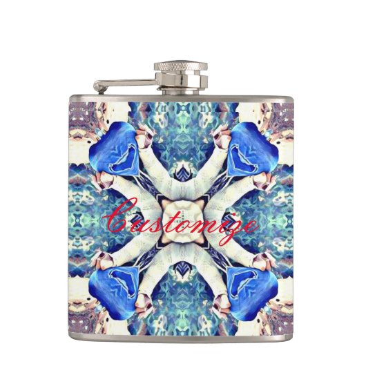 Blaues Mandala-Herz Muster Thunder_Cove Flachmann (Vorderseite)