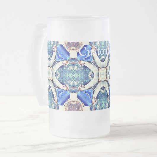 Blaues Mandala-Herz Muster Thunder_Cove Mattglas Bierglas (Vorderseite Links)