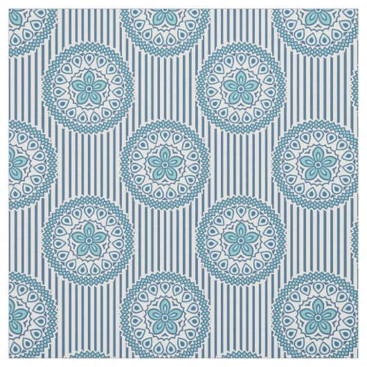 Blaues Mandala-Muster auf gestreiftem Hintergrund Stoff (Muster)