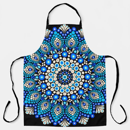Blaues Mandala-Muster-Schürze Boho-Blumen-Dekor Schürze (Vorderseite)