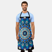 Blaues Mandala-Muster-Schürze Boho-Blumen-Dekor Schürze (Getragen)