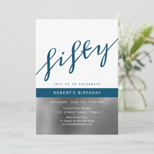 Blaues Männchen 50. Geburtstag Einladung (Stehend Vorderseite)