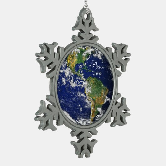 Blaues Marble_Peace auf Earth_Pewter Schneeflocke Schneeflocken Zinn-Ornament (Links)