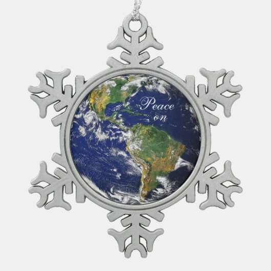 Blaues Marble_Peace auf Earth_Pewter Schneeflocke Schneeflocken Zinn-Ornament (Vorderseite)