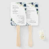 Blaues Marine-Blumen-Hochzeitsprogramm-Handfächer Fächer (Vorne und Hinten)