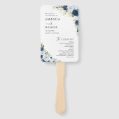 Blaues Marine-Blumen-Hochzeitsprogramm-Handfächer Fächer (Vorderseite)