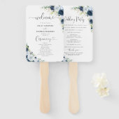 Blaues Marine-Blumen-Hochzeitsprogramm-Handfächer Fächer (Vorne und Hinten)