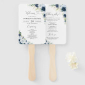 Blaues Marine-Blumen-Hochzeitsprogramm-Handfächer Fächer (Vorne und Hinten)