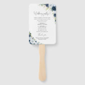 Blaues Marine-Blumen-Hochzeitsprogramm-Handfächer Fächer (Rückseite)
