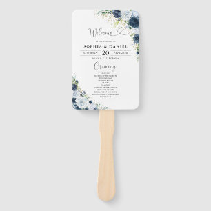 Blaues Marine-Blumen-Hochzeitsprogramm-Handfächer Fächer