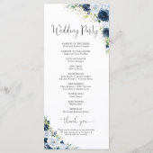 Blaues Marine-Blumen-Hochzeitsprogramm Programm (Rückseite)