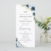 Blaues Marine-Blumen-Hochzeitsprogramm Programm (Stehend Vorderseite)