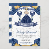 Blaues Marinekleid Blonde Hair Prinzessin Sweet 16 Einladung (Vorne/Hinten)