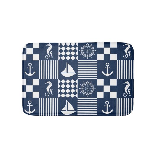 Blaues maritimes Muster Badematte (Vorderseite)