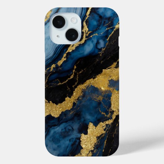Blaues Marmormuster mit Gold Case-Mate iPhone Hülle (Rückseite)