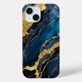 Blaues Marmormuster mit Gold Case-Mate iPhone Hülle (Rückseite)