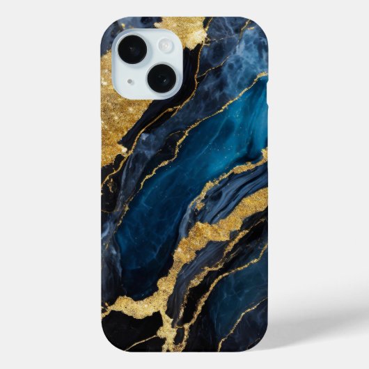 Blaues Marmormuster mit Gold Case-Mate iPhone Hülle (Rückseite)