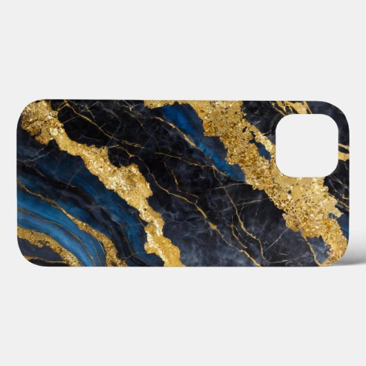 Blaues Marmormuster mit Gold Case-Mate iPhone Hülle (Rückseite (Horizontal))