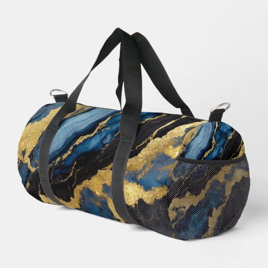 Blaues Marmormuster mit Gold Duffle Bag (Rechte Ecke)