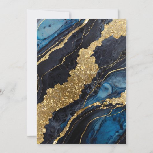 Blaues Marmormuster mit Gold Einladung (Vorderseite)