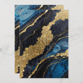 Blaues Marmormuster mit Gold Einladung (Vorne/Hinten)
