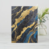 Blaues Marmormuster mit Gold Einladung (Stehend Vorderseite)