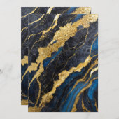Blaues Marmormuster mit Gold Einladung (Vorne/Hinten)