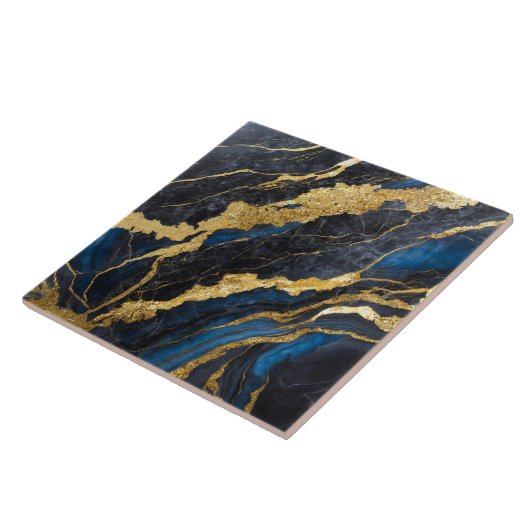 Blaues Marmormuster mit Gold Fliese (Seite)