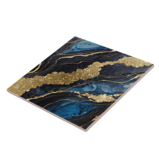 Blaues Marmormuster mit Gold Fliese (Seite)