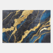 Blaues Marmormuster mit Gold Geschenkpapier Set (Vorderseite 3)